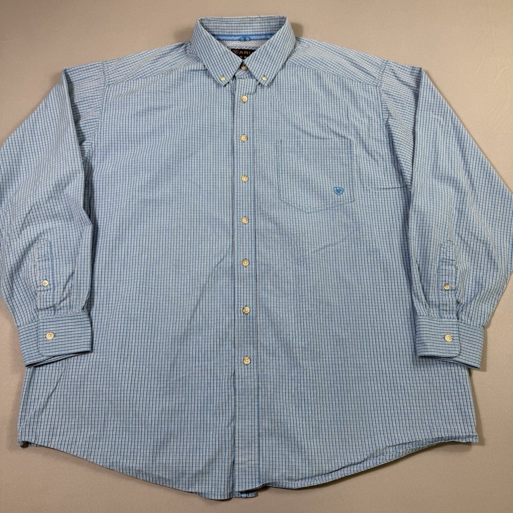 Ariat Pro Series Shirt Mens XXL Blue‎ Check Stretch Long Sleeve Button Up Vented